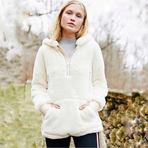 Free People FP Movement Off The Record Soft Fluffy Teddy Bear Hoodie Cream Large - Picture 1 of 16